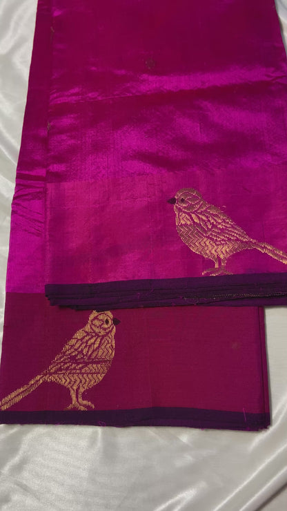 Stunning Pink Chanderi Pattu Mulberry Silk Saree with Bird Butti Border
