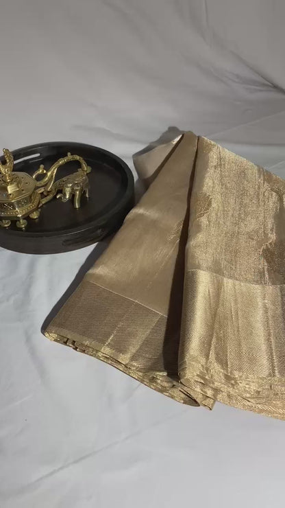 Golden Pure chanderi tissue silk saree with golden zari work