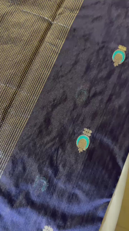 Royal blue Pure Chanderi Mulberry silk saree with silver zari work
