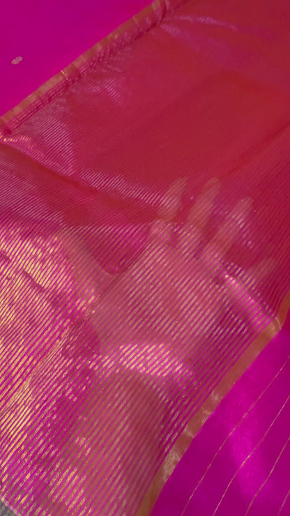 Pink Pure Chanderi Mulberry Silk Saree